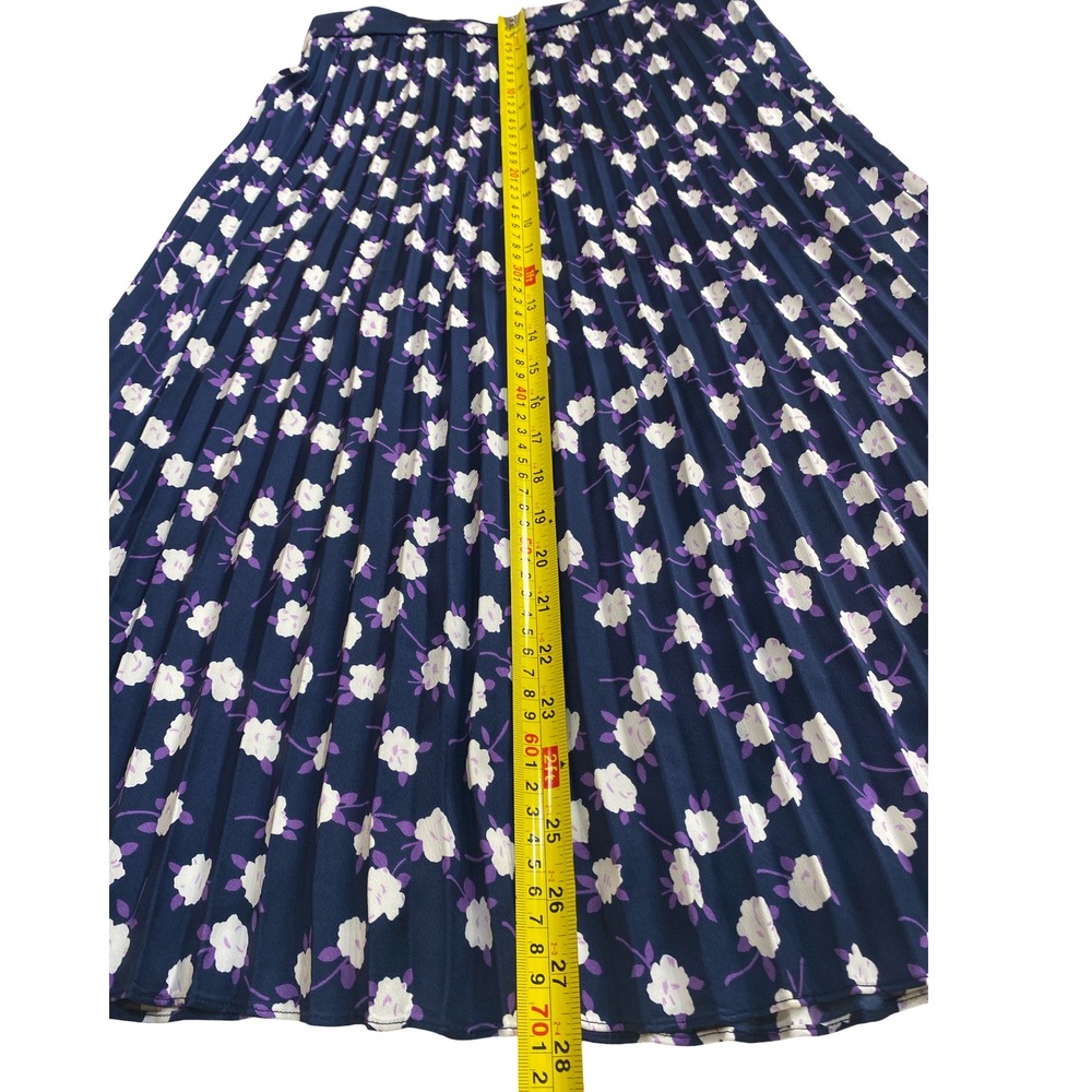 J.Crew Navy Blue Floral Pleated Midi Skirt Petite 4P Purple White Flowers A-Line - Picture 10 of 10